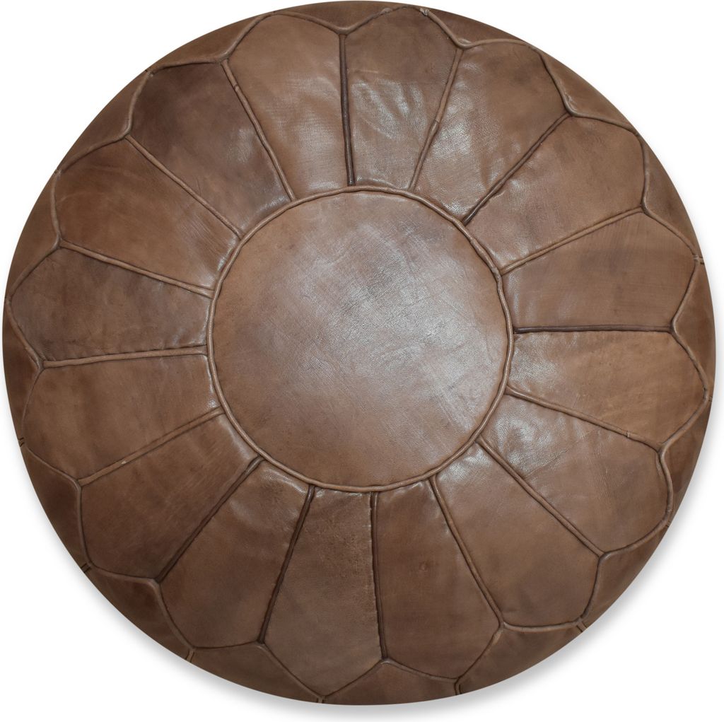 Marokkanischer XL Echtleder Pouf - Braun - Handgefertigt - gefüllt geliefert - Ottoman Sitzsack Fußhocker