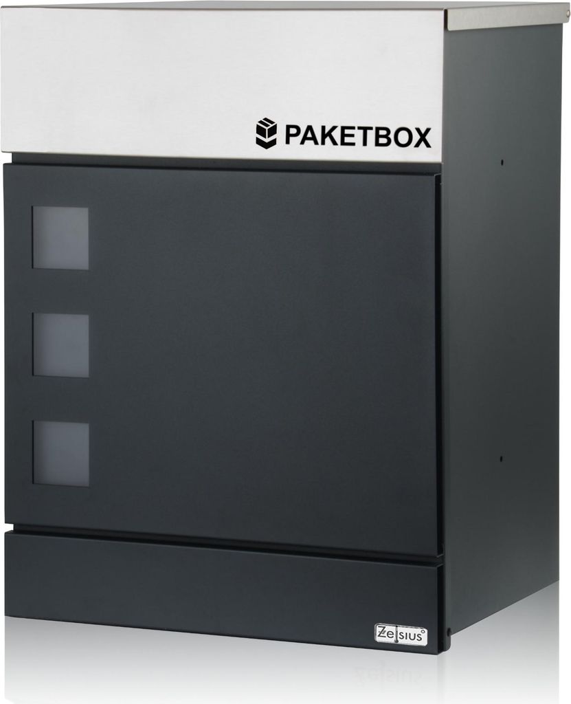 A product shot of a mailbox with a package compartment.