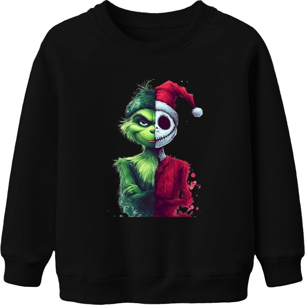 Grinch Jack Skellington Weihnachten Crossover gruselig Vintage Uni Kinder Sweatshirt Pullover, Schwarz, 116