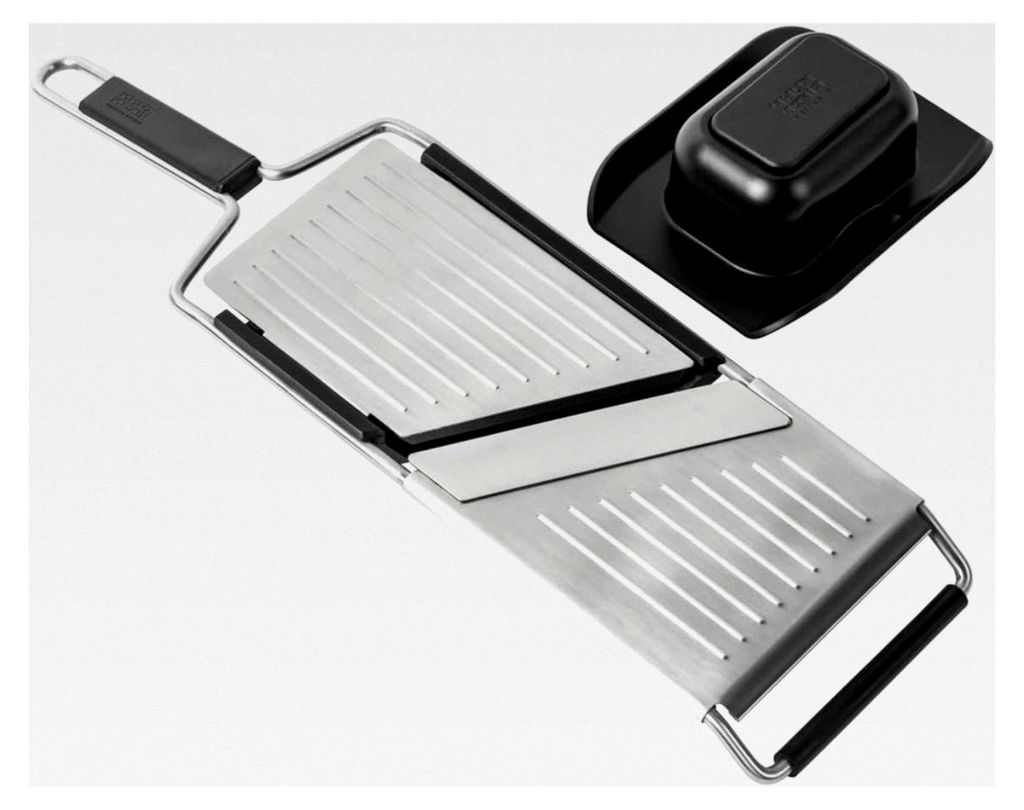Mandoline aus Edelstahl, scharfe Klinge, stufenlos einstellbar bis 0,5 cm, Silber