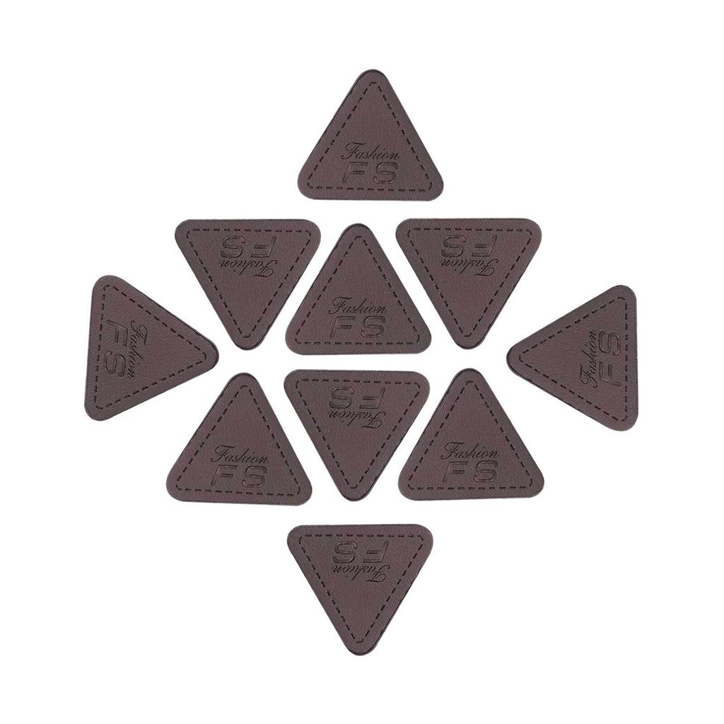 10 Aufnäher Fashion FS aus Kunstleder 25mm Dreieck Verzieren Label Nahtschutz Farbwahl, Farbe:dunkelbraun