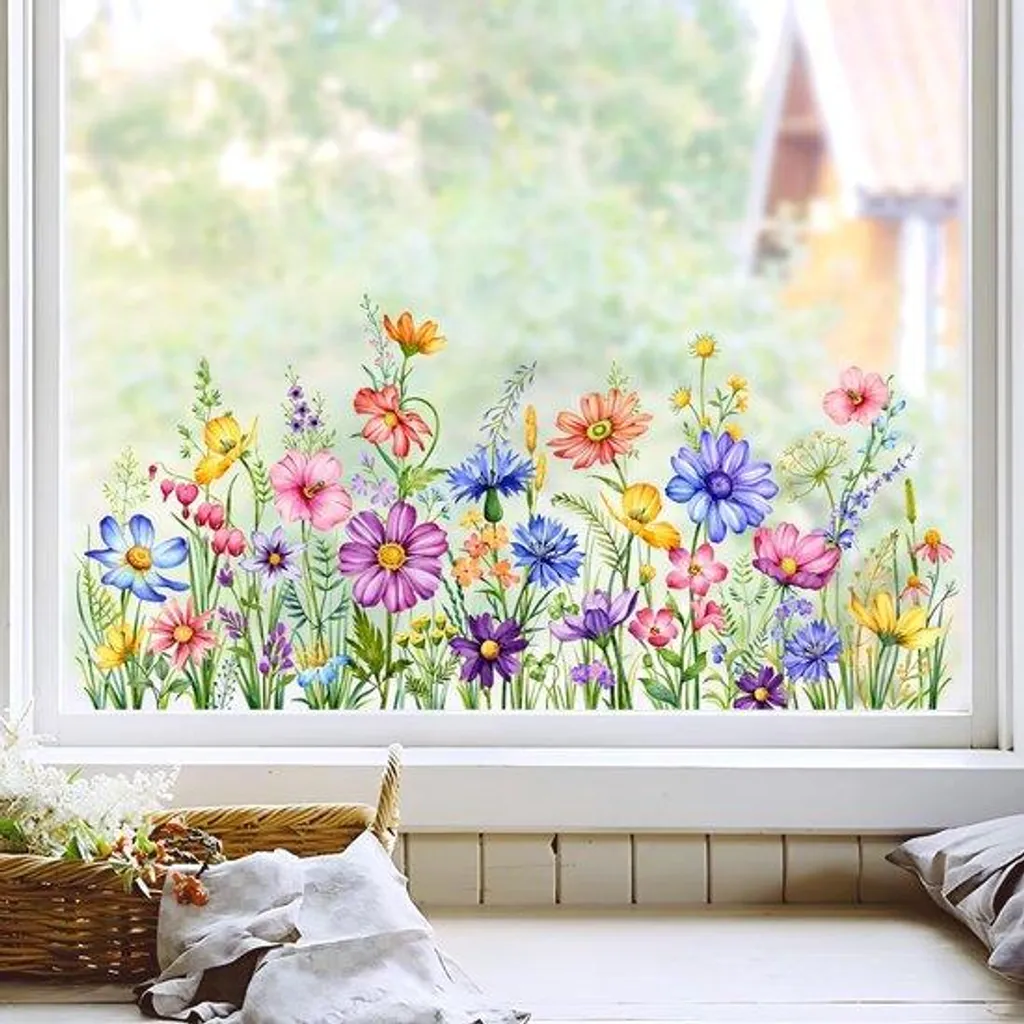 Film pour vitre autocollant à motifs de fleurs colorées anti-UV 60cm