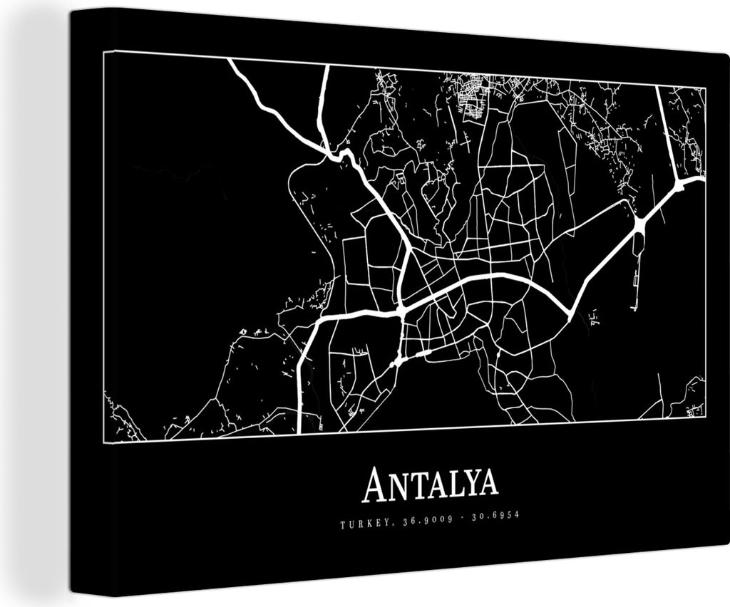 OneMillionCanvasses - Leinwandbilder - 140x90 cm, Karte - Antalya - Stadtplan, Wandbilder Kunstdruck Wanddekoration - Foto auf Leinwand - Gemäld...
