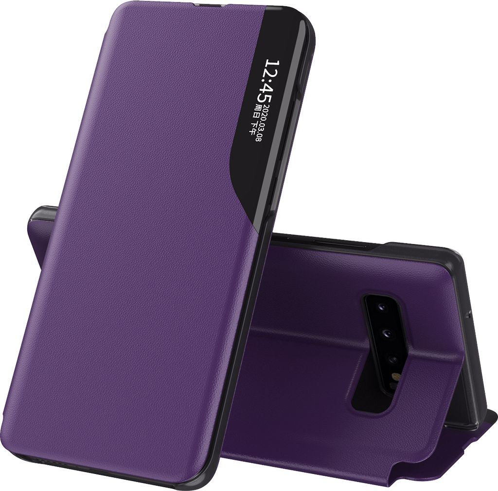 LaimTop Hülle für Galaxy S10 Plus, Smart View Fenster Flip Stand Cover Kunstleder Schutzhülle für Samsung Galaxy S10 Plus Lila
