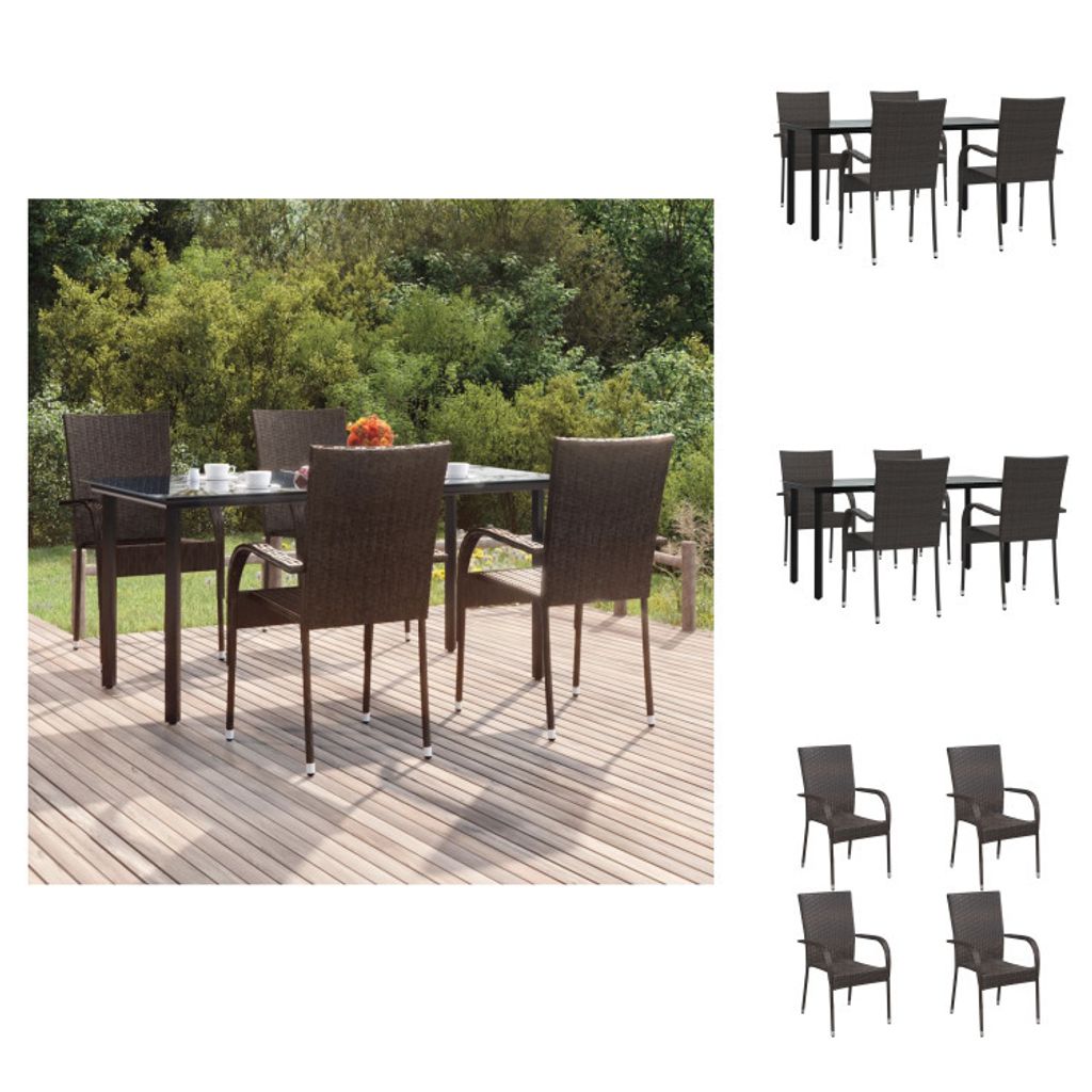 vidaXL 5-tlg. Garten-Essgruppe Braun Poly Rattan - Gartenmöbel-Sets