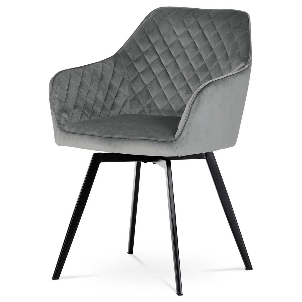 Moderner Esszimmerstuhl Autronic Esszimmerstuhl, graue Samtstoffpolsterung, Metallbeine, schwarzer Mattlack (DCH-425 GREY4)