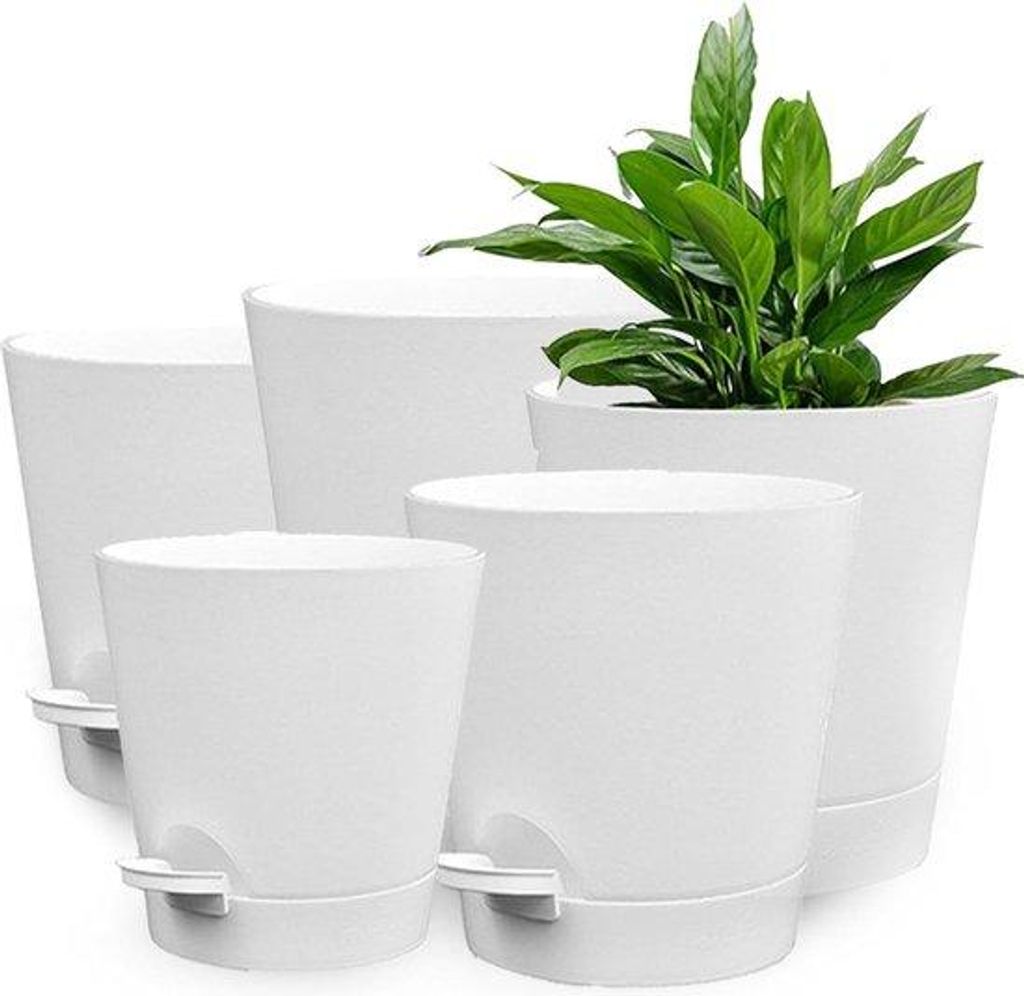 5 kunststof bloempotten mit Selbstwasserung - 175/165/15/14/125 cm - weiß - innen und außen