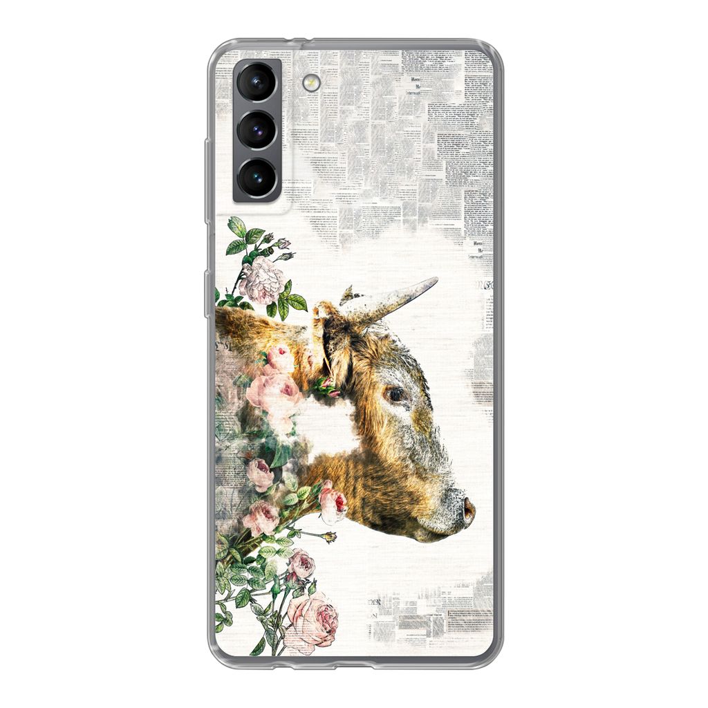 MuchoWow Handyhülle Schutzhülle Hülle für Samsung Galaxy S21 Plus Schottischer Highlander - Farbe - Blumen Silikon Softcase Handy Hülle - Ha...