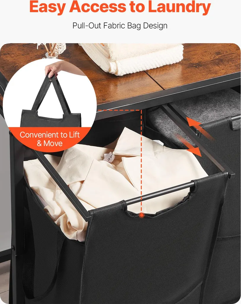 SucceBuy cesto portabiancheria con piano in legno, smistatore di biancheria con 4 sacchi rimovibili (tessuto Oxford 600D) e robusta struttura in metallo, sistema di smistamento della biancheria per il bagno e i vestiti sporchi in nero - 4