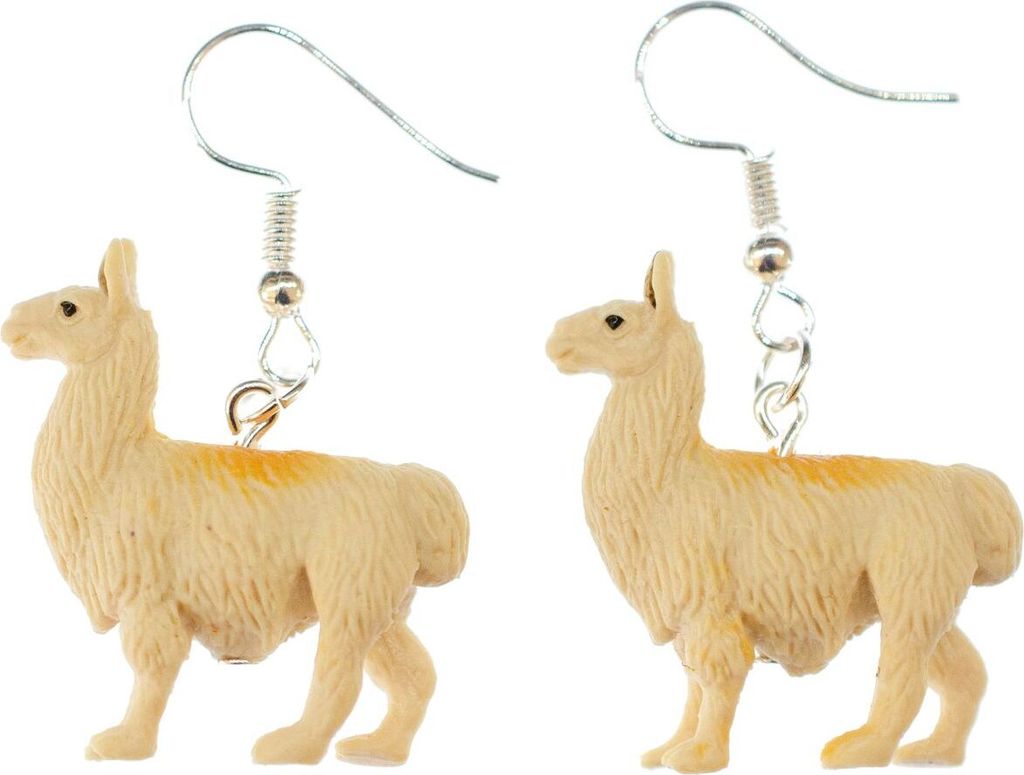 Lama Alpaka Ohrringe Miniblings Hänger Südamerika Peru Kamel Beige Gummi