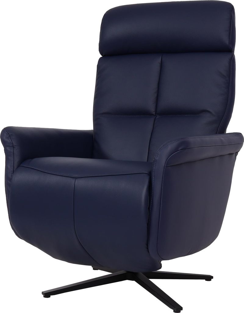 Relaxsessel MCW-L10, Design Fernsehsessel TV-Sessel Liegesessel, Liegefunktion drehbar, Voll-Leder blau