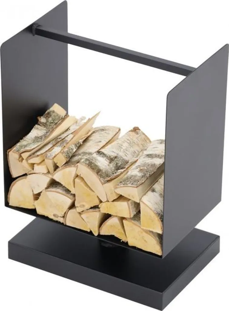 Range bûches robuste en acier noir 60cm avec structure carrée stable - 5