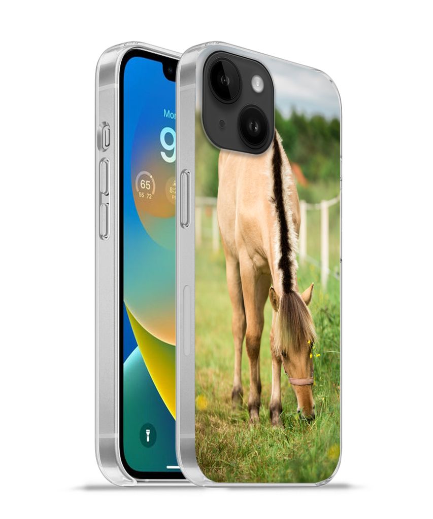 MuchoWow Handyhülle Schutzhülle Hülle für Apple iPhone 14 - Softcase Porträt eines Fjordpferdes auf einer Wiese Silikon Softcase Handy Hüll...