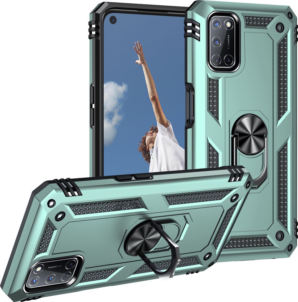 OPPO A52/A72/A92 4G Hülle, Dual Layer Militäre Fallschutz Schutzhülle mit Ringhalterung Ständer für OPPO A52/A72/A92 4G Grün