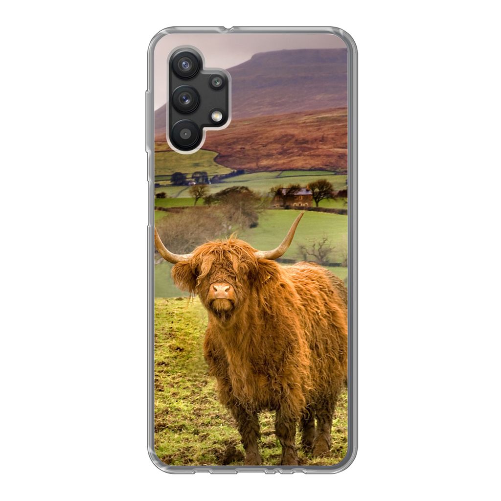 MuchoWow Handyhülle Schutzhülle Hülle für Samsung Galaxy A32 5G Schottischer Highlander - Berg - Herbst Silikon Softcase Handy Hülle - Softcase