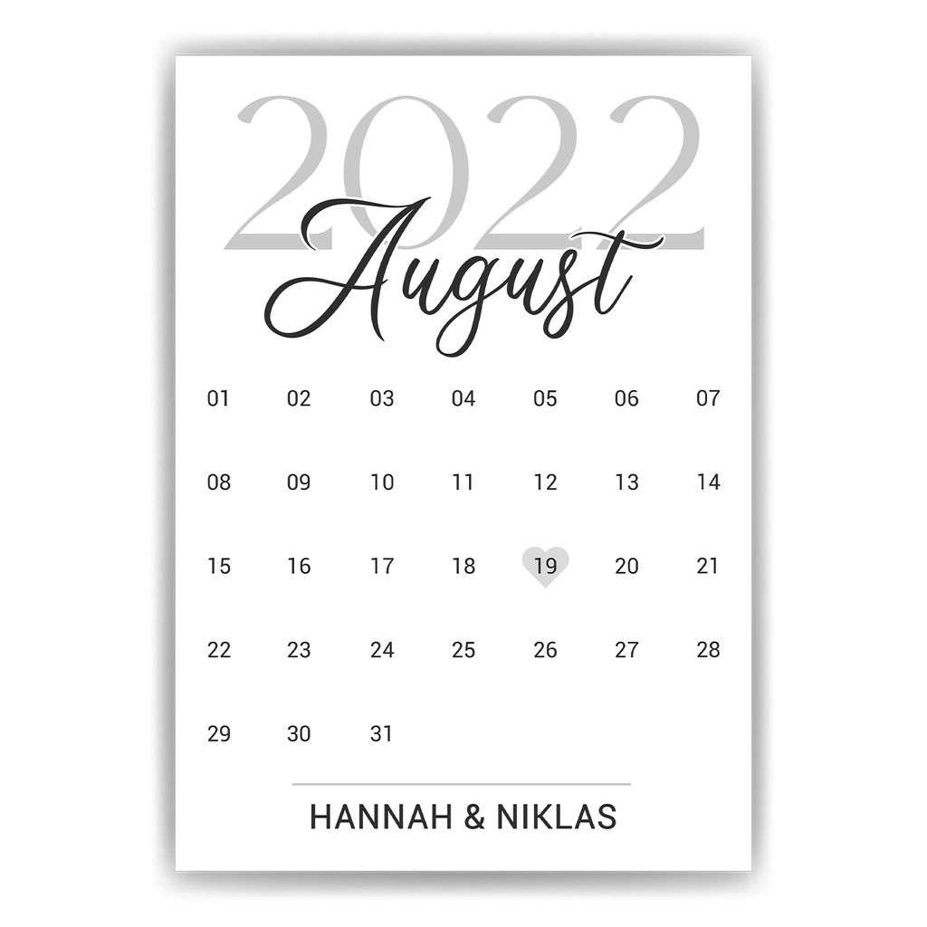 Personalisiertes Poster für Paare Verlobte Kalender Jahrestag Hochzeit Geschenk – DIN A4 mit Rahmen | Schwarz