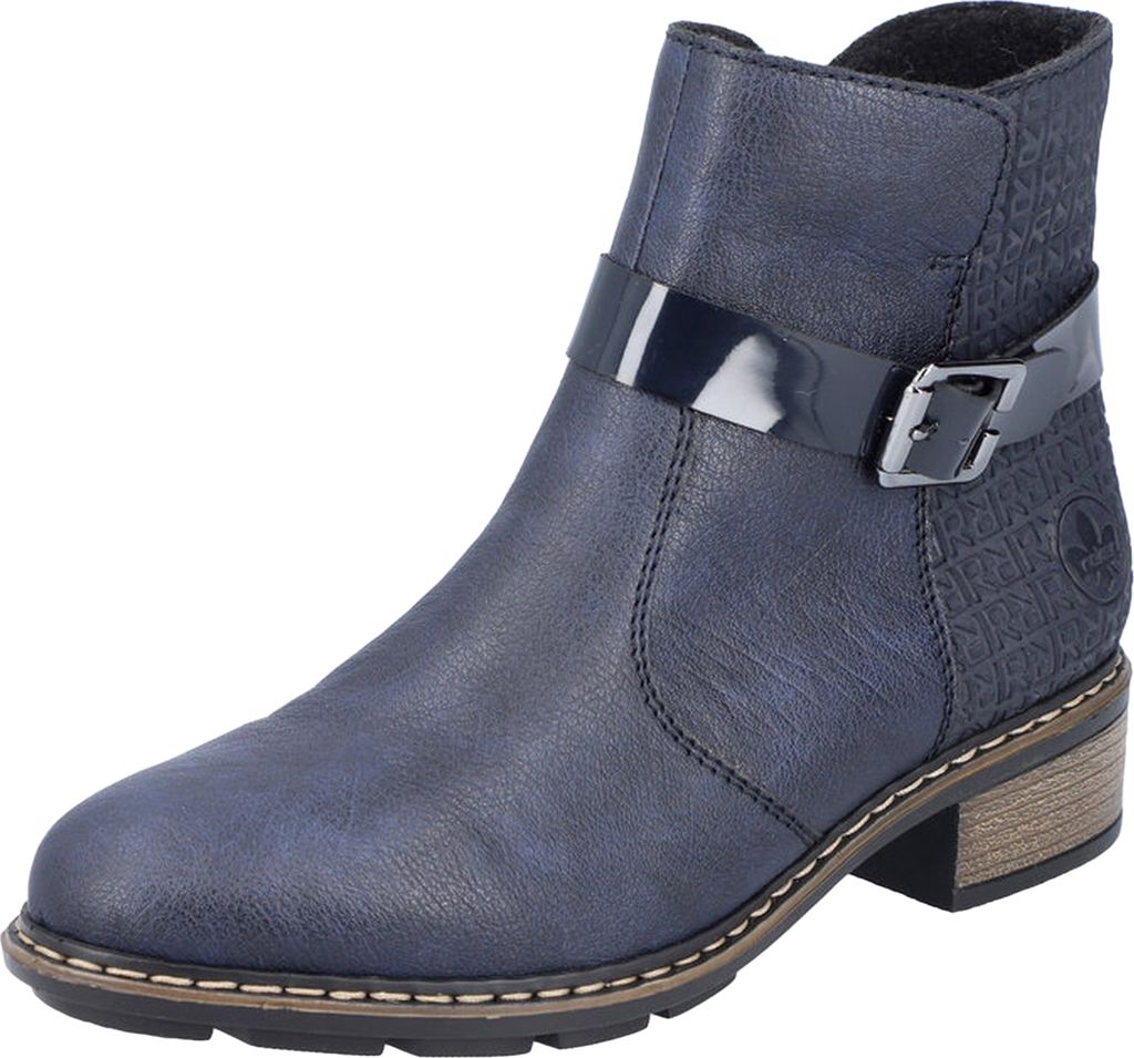 Rieker Damen Stiefelette Schnalle Reißverschluss Logoprint 77261, Größe:39 EU, Farbe:Blau