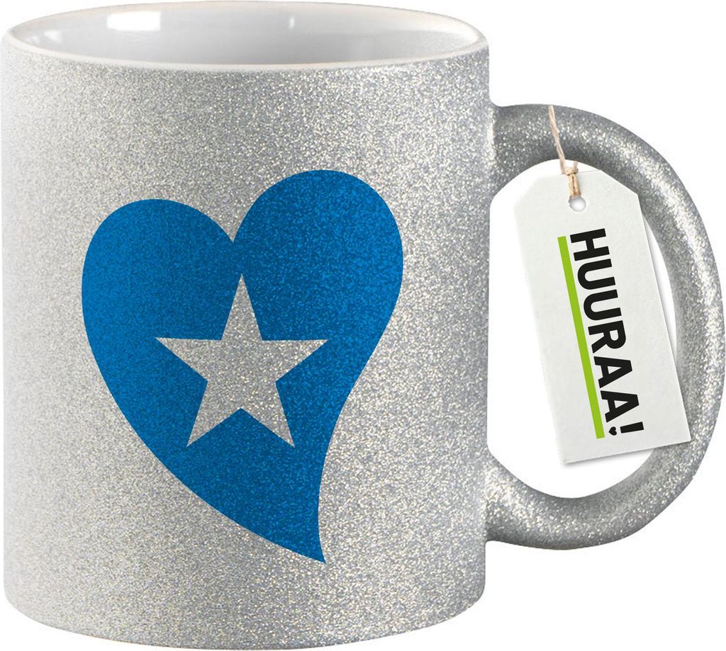 Huuraa Glitzertasse Somalia Flagge Herz 330ml Silber Keramik Kaffeebecher Geschenkidee