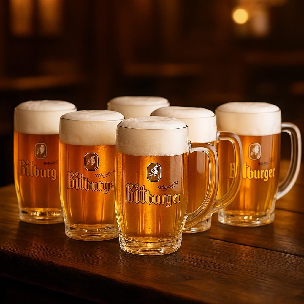 Bitburger 6er-Set Bierkrüge 0,3 L – Original Biergläser mit Produktbild 