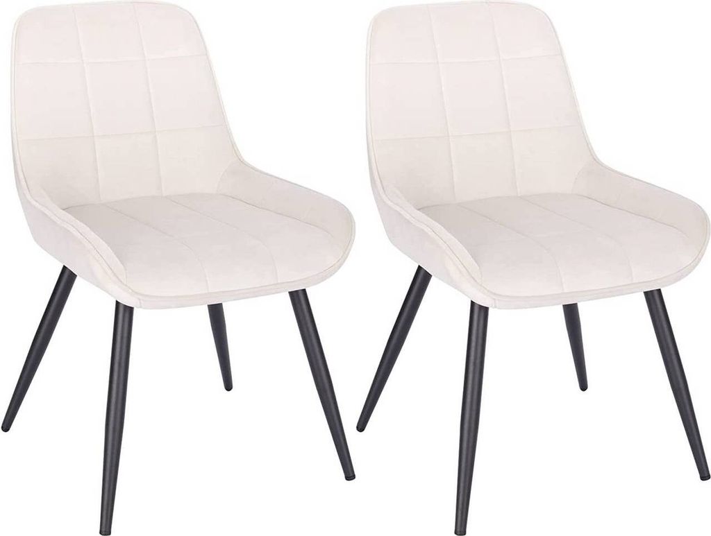 WOLTU 2er-Set Esszimmerstühle Polsterstuhl Samt Akzentstuhl mit Rückenlehne cremeweiß
