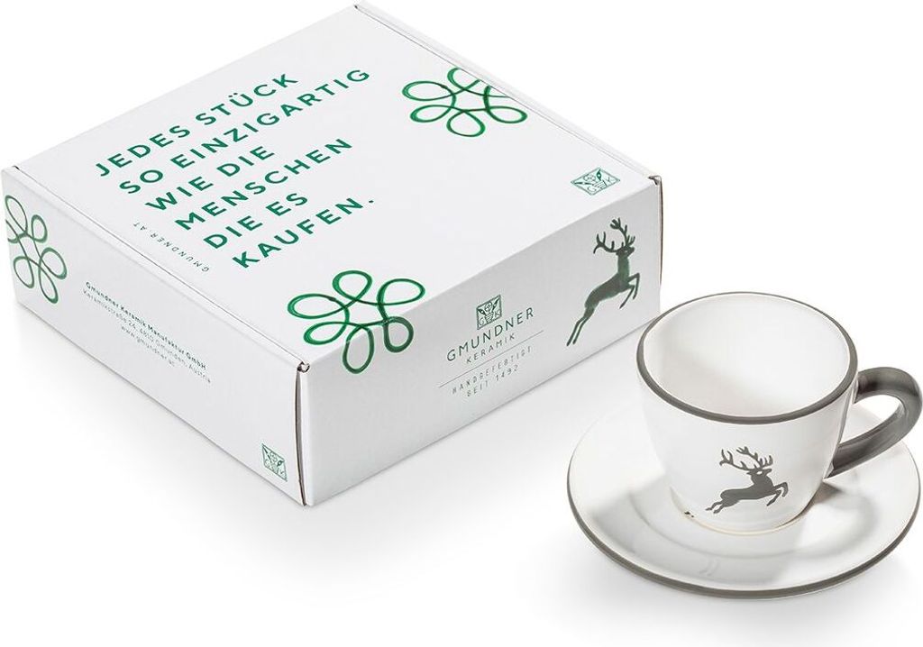 Gmundner Keramik Rubinr. Hirsch Espresso fürDich/2tlg.Geschenkk.