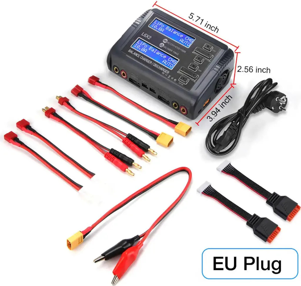 Caricabatterie L6X2 RC Bicanale 10A - Carica Doppia LiPo 1-6S Spina UE