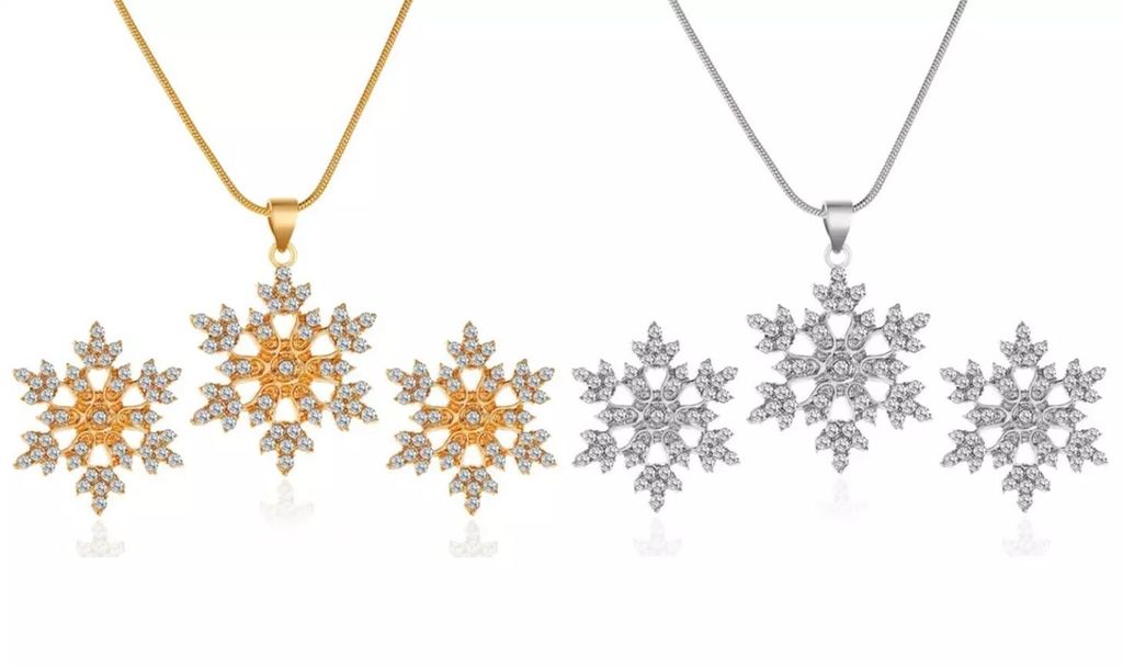 Schmuckset Schneeflocke gold & silber – Halskette und Ohrringe Set, J0350
