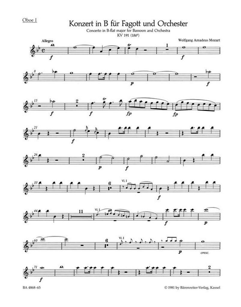 Konzert für Fagott und Orchester B-Dur KV 191 (186e)
