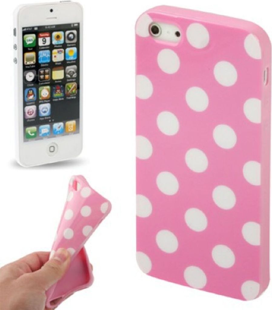 TPU Backcover Hülle gepunktet für Handy Apple iPhone 5 / 5s Rosa / Weiß