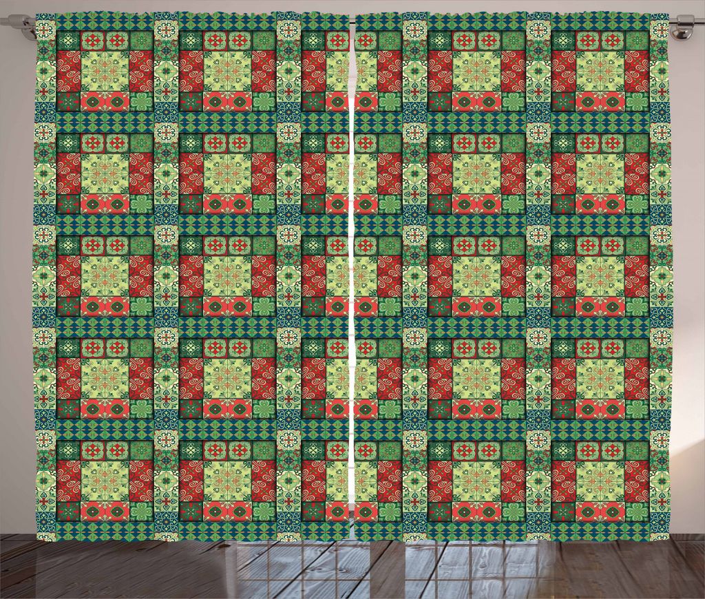 ABAKUHAUS Ethnisch Rustikaler Vorhang, Bunte Azulejos, Wohnzimmer Universalband Gardinen mit Schlaufen und Haken, 280 x 245 cm, Mehrfarbig
