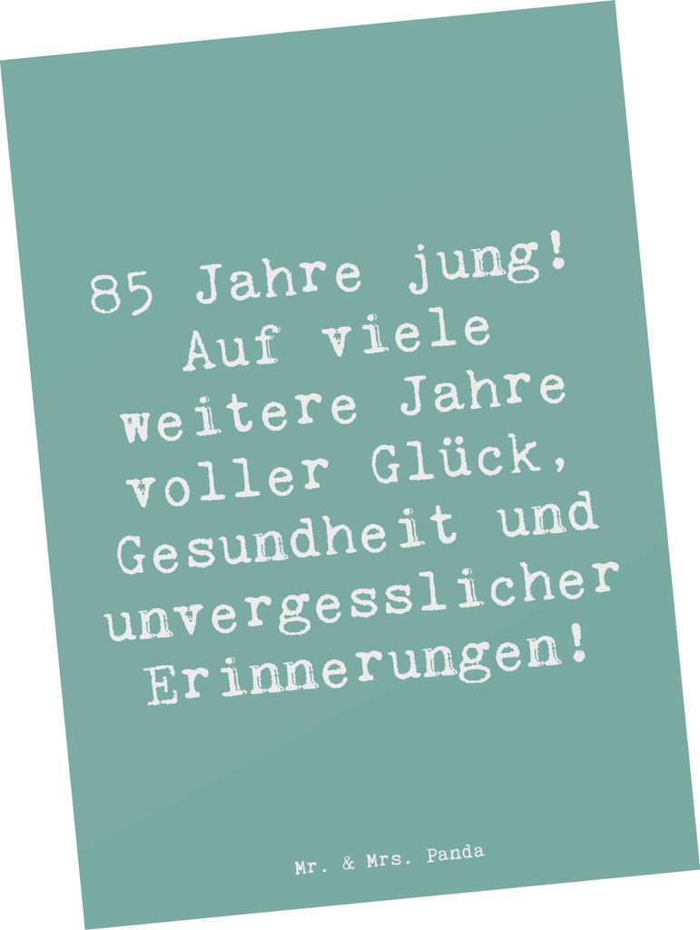 Mr. & Mrs. Panda Postkarte Spruch 85. Geburtstag Freude - Meeresbrise - Geschenk, Gesundheit, Glück, Happy Birthday, bildkarte, Postkarten, Grußk...