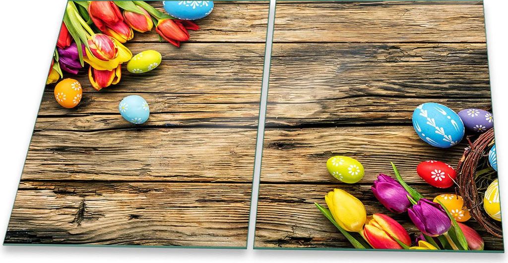 Herdabdeckplatte Glaskeramik 2-Teilig 2x40x52 Blumen Bunt Abdeckung Spritzschutz Glas