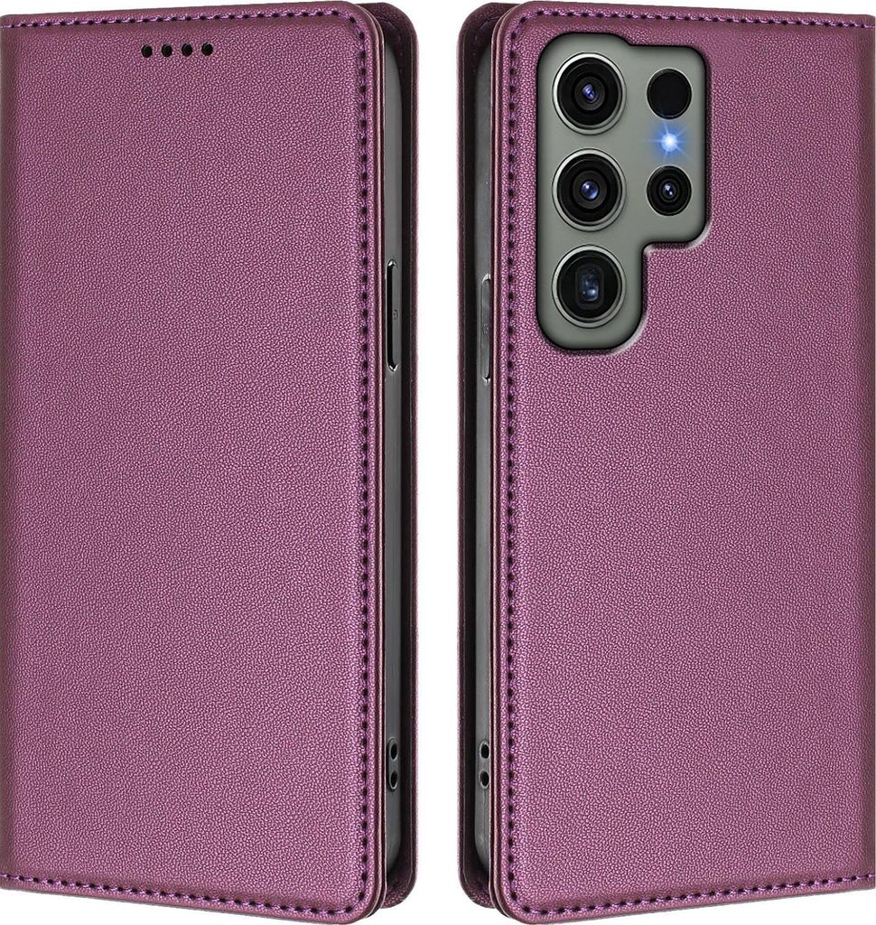 Handyhülle für Samsung Galaxy S23 Ultra, Kunstleder Klapphülle Stoßfeste Magnetische Hülle mit Ständer Lila