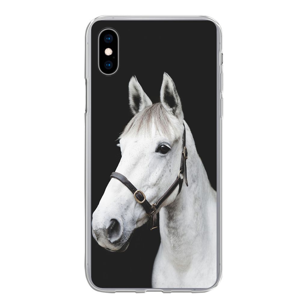 MuchoWow Handyhülle Schutzhülle Hülle für iPhone Xs Pferd - Halfter - Weiß Silikon Softcase Handy Hülle - Handytasche