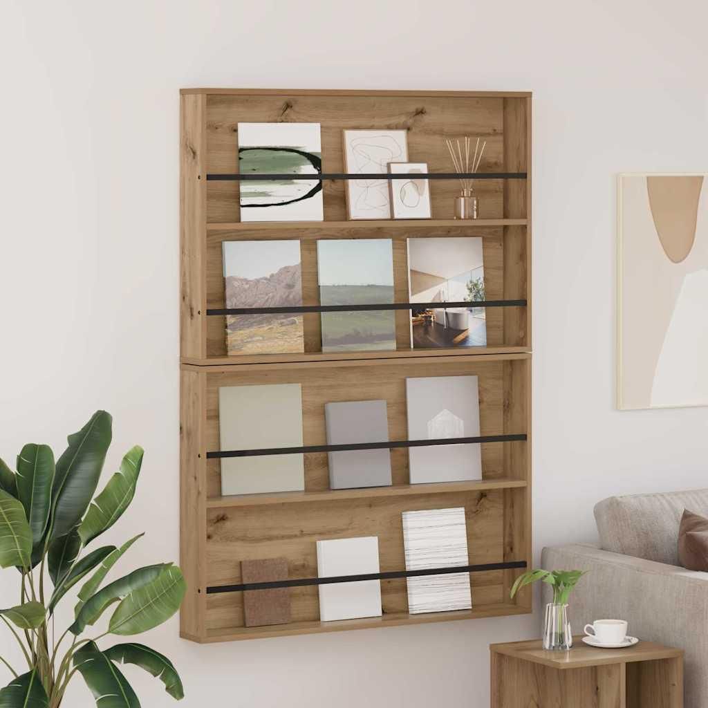 "Schlussverkauf" Magazinregal 2 Stück - Moderner Stil - Zeitschriftenhalter - Artisan-Eiche 100x12x70 cm Holzwerkstoff C15284