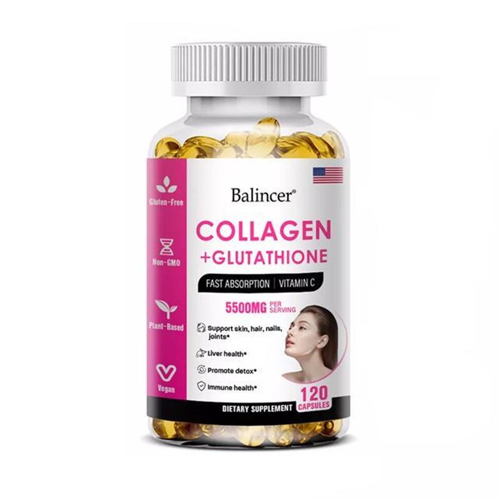 Collagen + Glutathione 5500mg (120 Kapseln) Nahrungsergänzungsmittel, Anti Aging, Haut, Haare, Nägel, Gelenke, Verdauung, Reinigung, Immunsystem