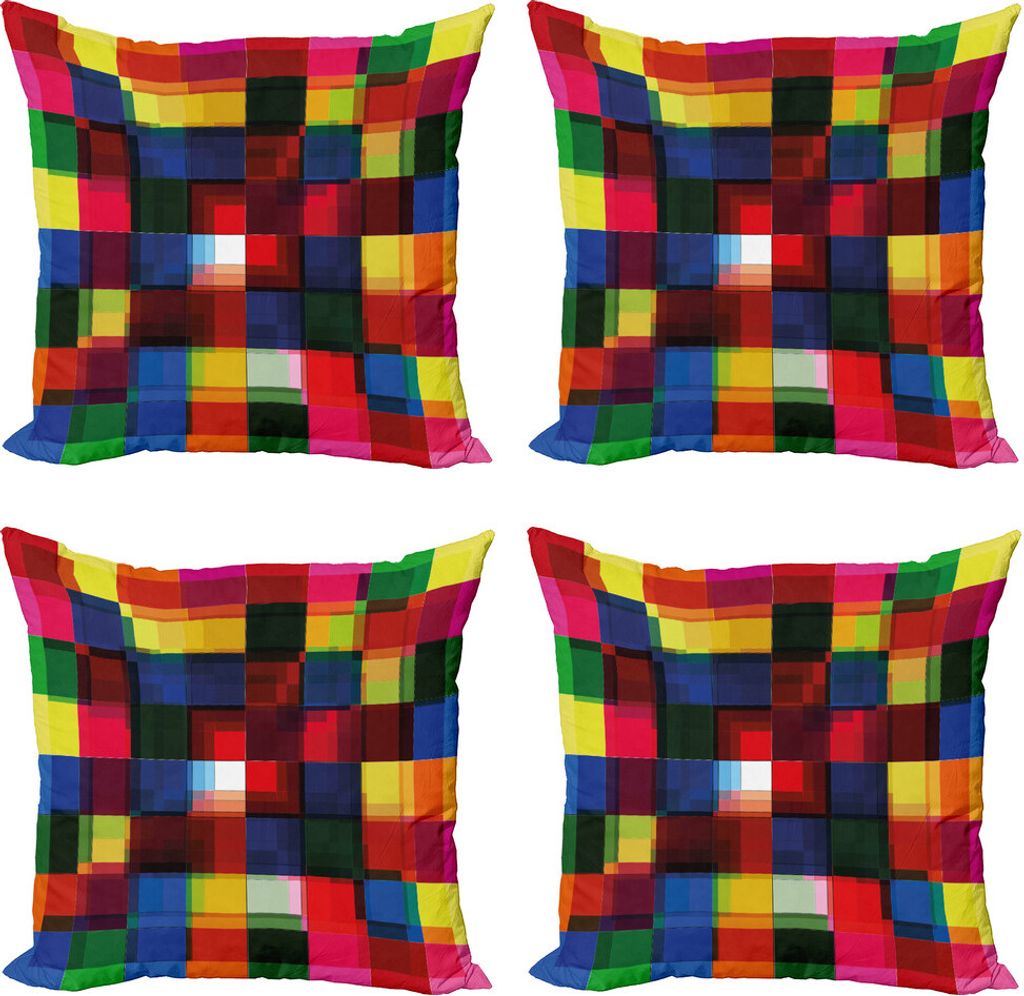 ABAKUHAUS Abstrakt Kissenbezug Set (4 Stück), Halftoned Mosaik-Fliesen, Moderner Doppelseitiger Digitaldruck, 50 cm x 50 cm, Mehrfarbig