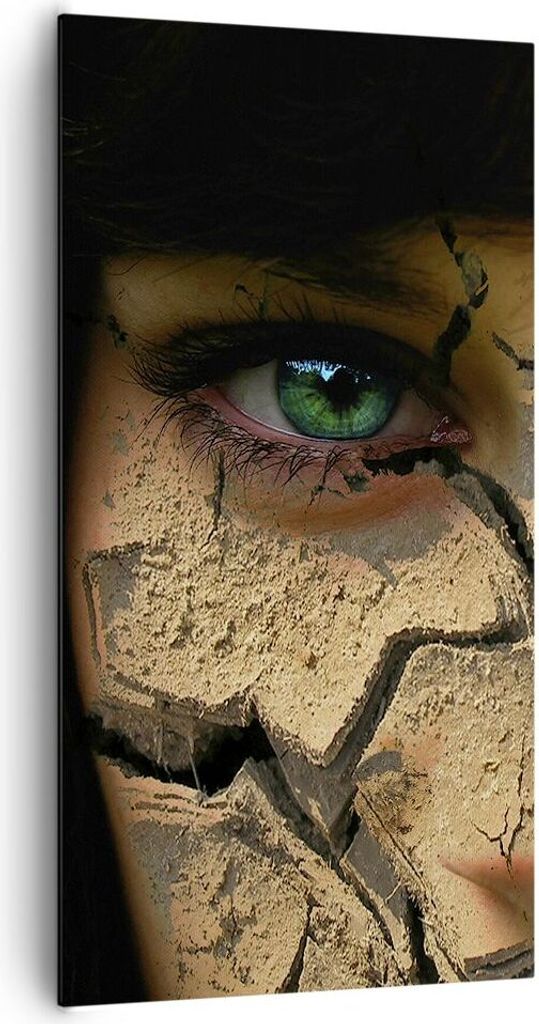 Bild auf Leinwand - Leinwandbild - Frau Gesicht Haut geknackt - 65x120cm - Wand Bild - Wanddeko - Leinwanddruck - Bilder - Kunstdruck - Wanddekorat...