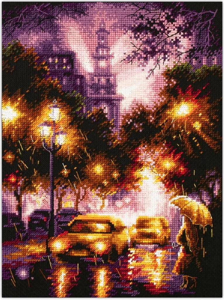 Kit Broderie Zweigart Aida 14ct Nuit Pluvieuse par Magic Needle