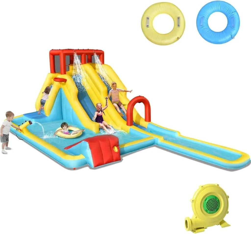Toboggan aquatique gonflable pour jardin avec mur de grimpe et bassin