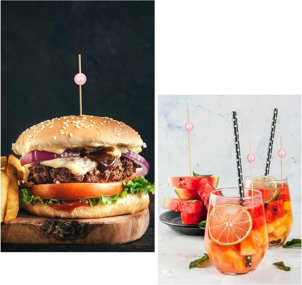 100 Stück Cocktailspieße Wiederverwendbar - Für Fingerfood & Obst | Sommer & Feuerwerk Design | Bambus