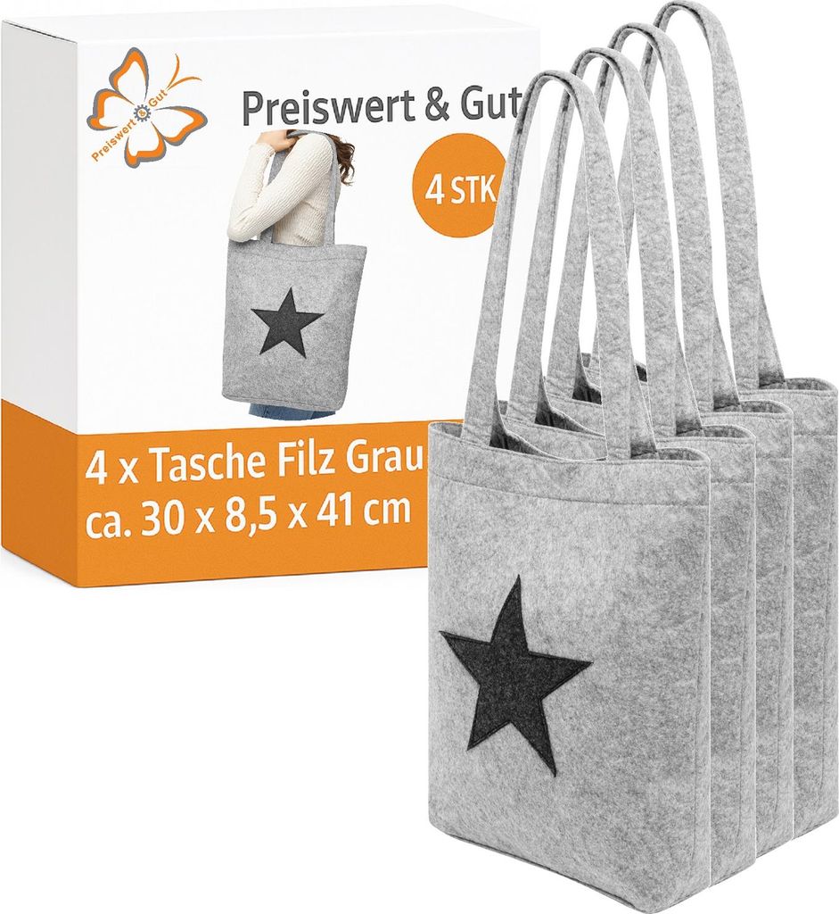 4x Einkaufstasche aus Filz Grau 30x8,5x41cm Tasche mit Produktbild 