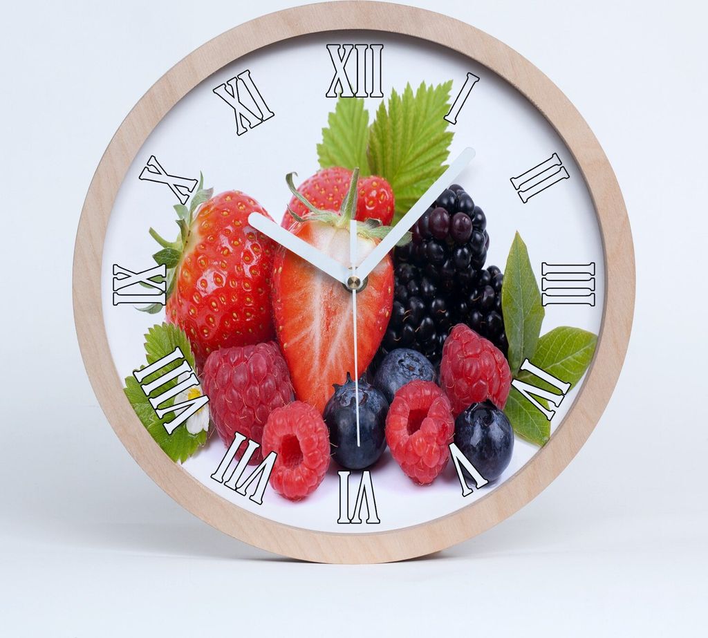 Holzuhr 20fi cm wanduhr - weiße Spitzen - Waldfrüchte