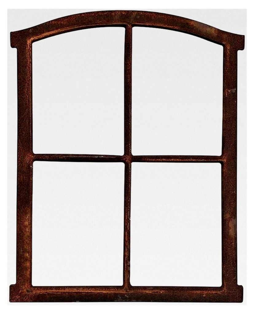 Stallfenster aus Gusseisen im Antik-Stil, rostig, Rundbogen, Eisenfenster, 63 cm