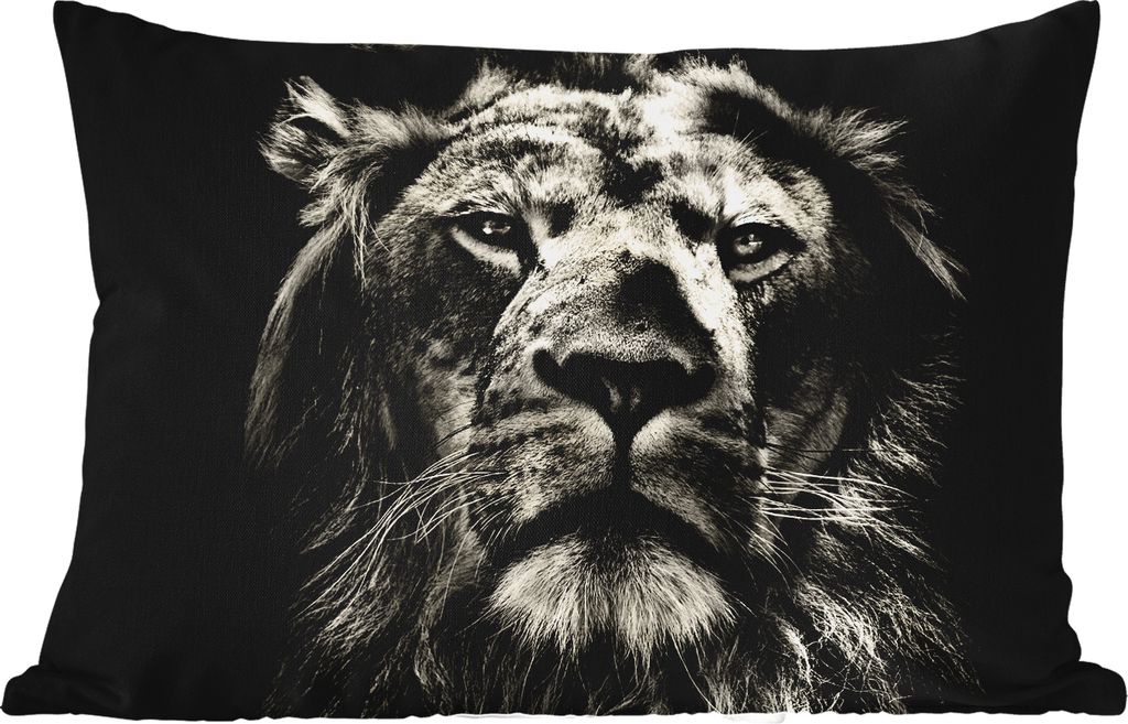 MuchoWow Outdoor Kissen - Löwe - Tiere - Porträt - Wildtiere - Schwarz und weiß - 50x30 cm - Wetterfest - Lounge Kissen - Sofa kissen - Wohnzi...