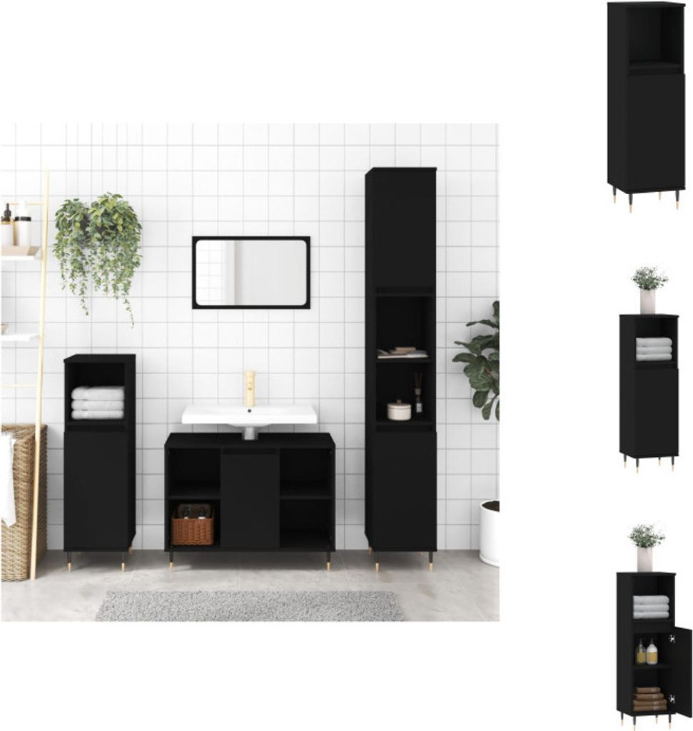 vidaXL Badschrank Schwarz 30x30x100 cm Holzwerkstoff - Badezimmerwaschtische