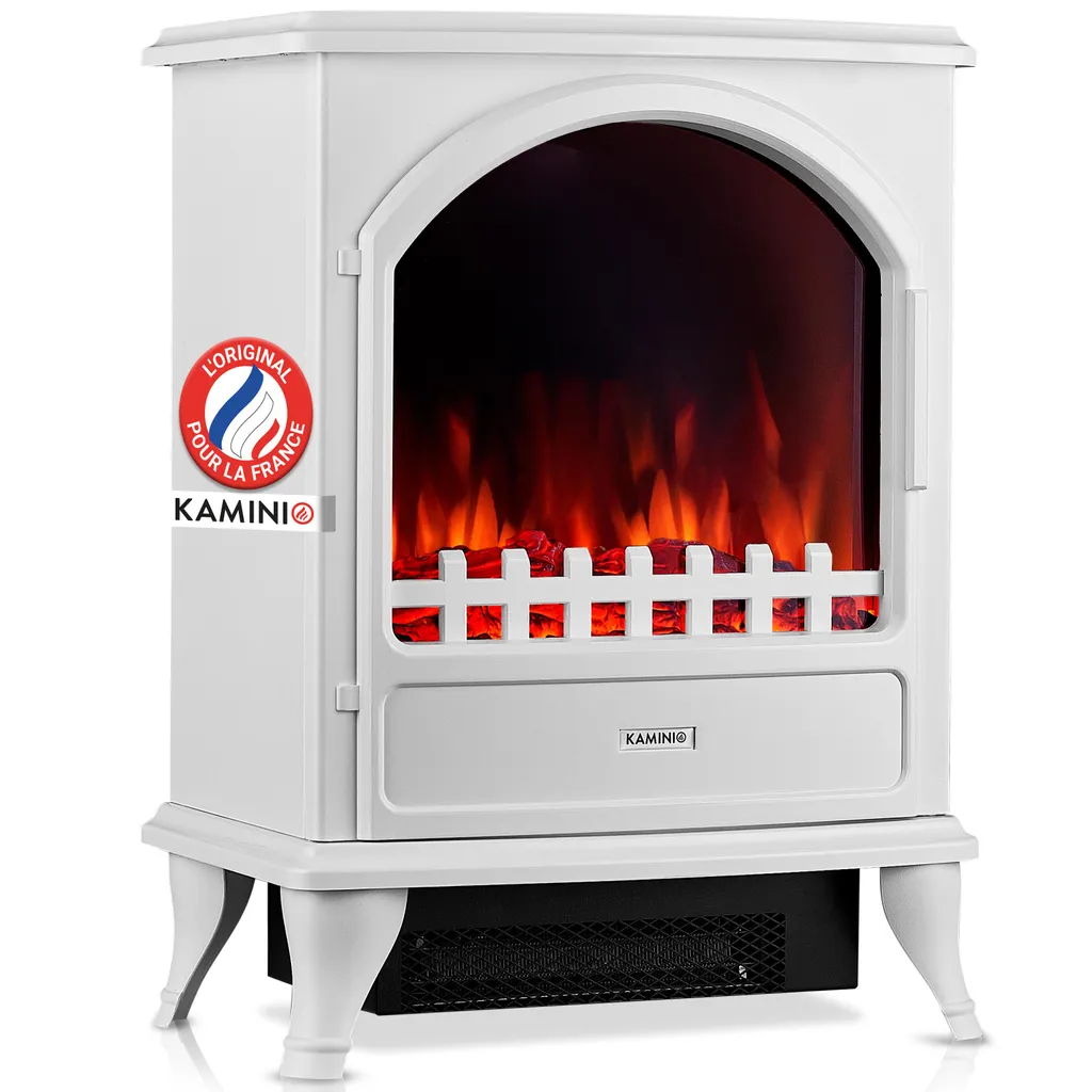 Chauffage électrique décoratif blanc KAMINIO LENI pour salon et séjour