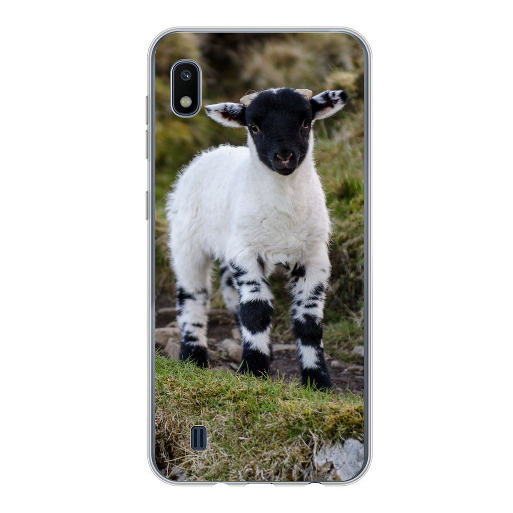 MuchoWow Handyhülle Schutzhülle Hülle für Samsung Galaxy A10 Lamm - Schwarz - Weiß - Tupfen Silikon Softcase Handy Hülle - Schutzhülle