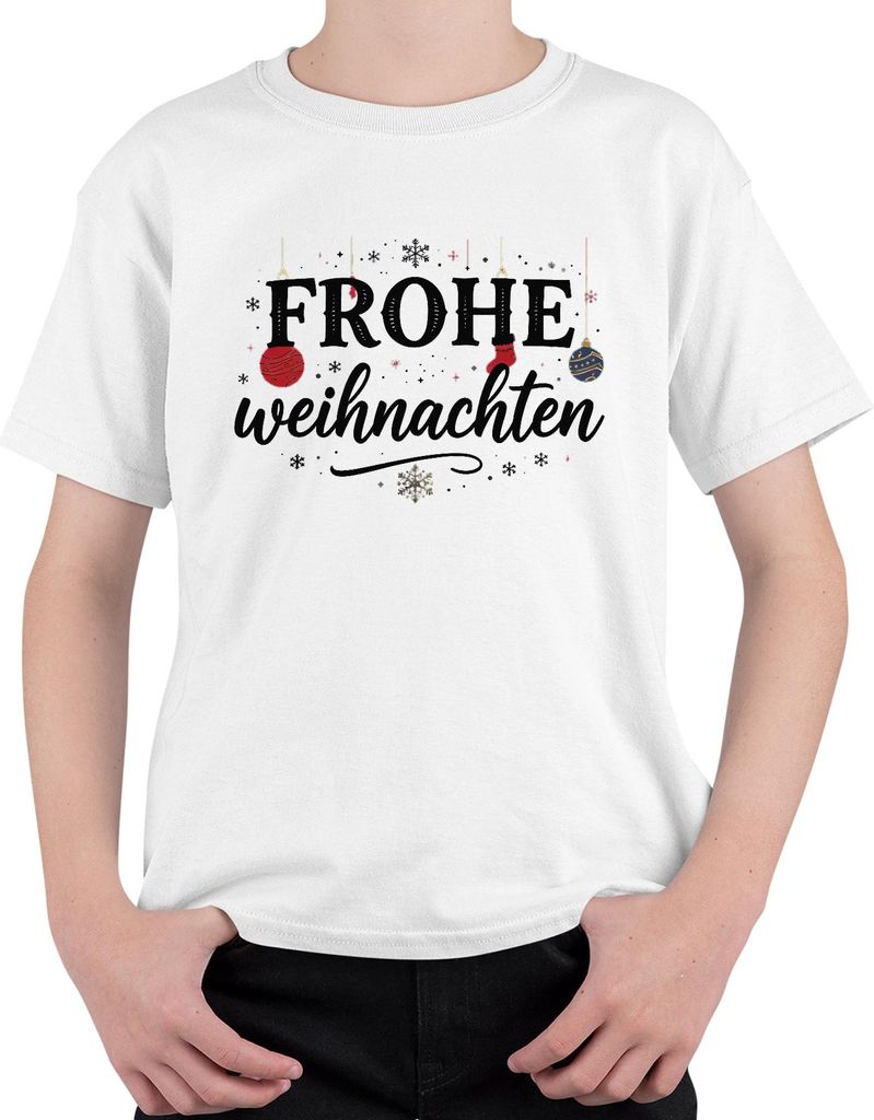 Frohe Weihnachten Weihnachtskugel Schneeflocken Christbaum gold Uni Kinder T-Shirt, Weiß, 152
