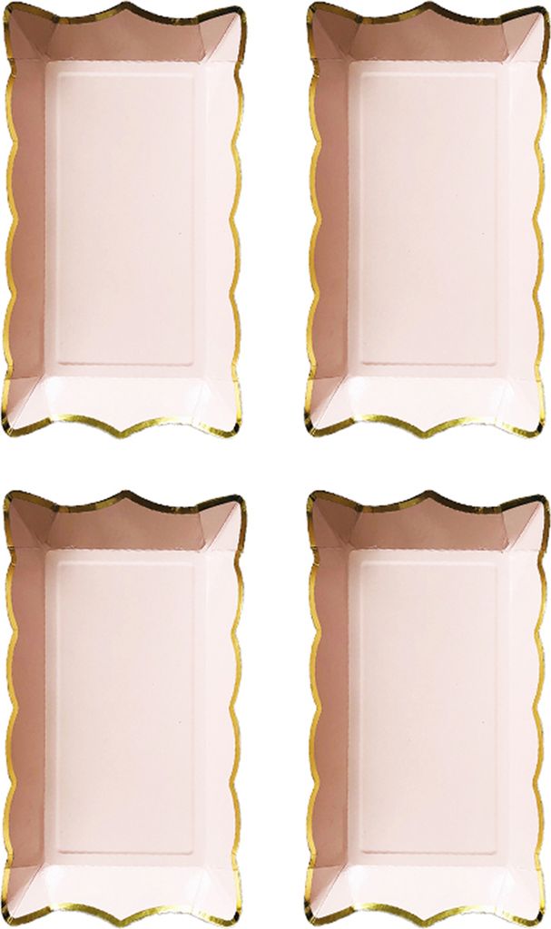 4pcs/einstellbar Einweg -Obstplatte Multifunktionaler Großkapazität Buntes rechteckige Einweggeschirrtafel für Picknick-Rosa